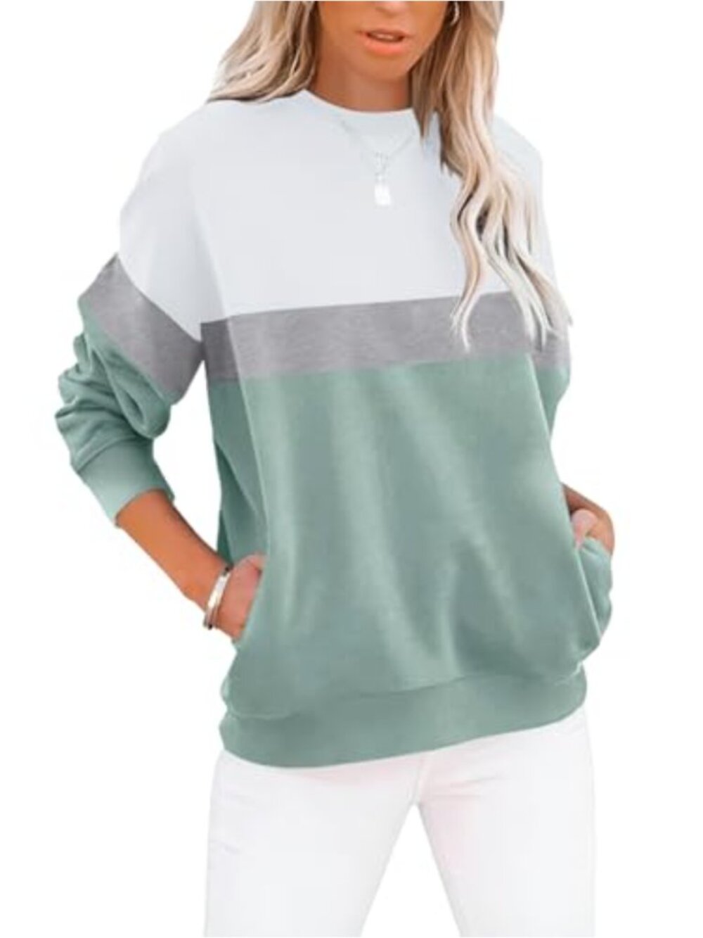 Long Sleeve Sweatshirt Women Loose Fit Pullover Crew Neck with Pockets